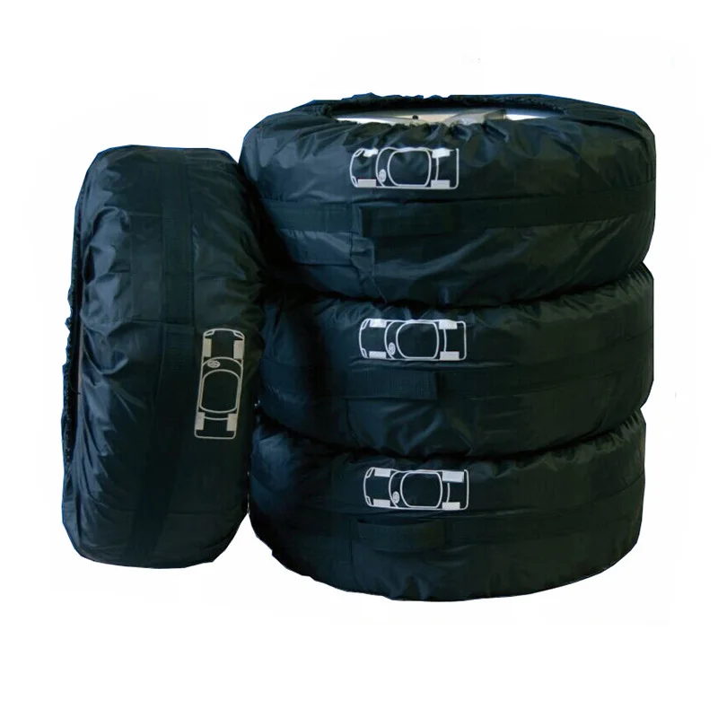 

4pcs Black Car Spare Tire Cover for Summer Winter Sedan SUV Polyester Auto Tyre Protector Storage Bags Vehicle Wheel Accessories