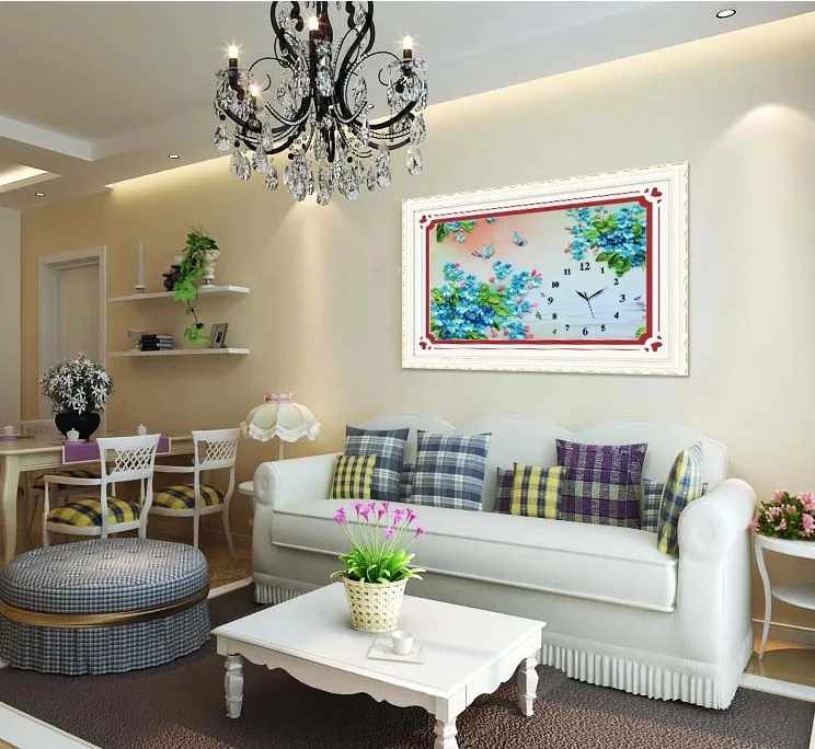 

DIY 3D Ribbon Embroidery cross stitch kits sets handmade needlework/ romantic flower butterfly Room Watch Decor Clock