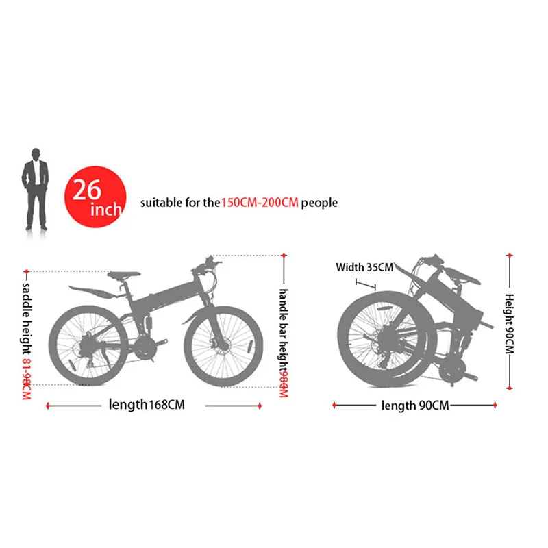 26 дюймов складной электрический велосипед горный велосипед, 36 V/48 V, 7.8Ah/8.7Ah литиевый аккумулятор, 250 W/350 W, 21/27 скоростей, Алюминий рамка