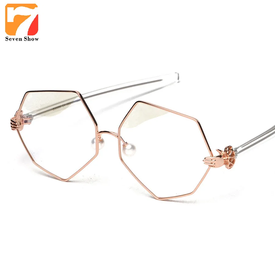 2017 Fashion Eyeglasses Metal Clear Hexagon Gold Glasses Frame Women