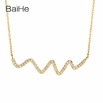 شراءBAIHE الصلبة 18K الذهب الأصفر 0.18CT H/SI الماس الطبيعي الزفاف المرأة العصرية الجميلة مجوهرات جميلة متموجة الماس هدية القلائد