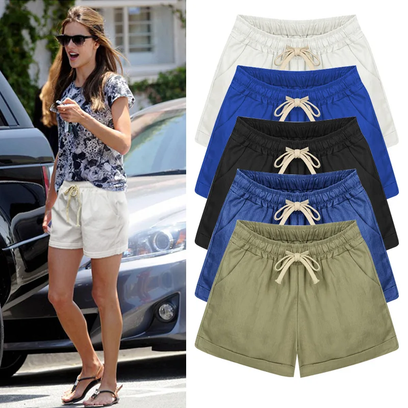 

2019 Summer Plus Size Shorts Women Elastic Waist Wide Leg Short Pants lady Mid Waist Cotton Casual Shorts
