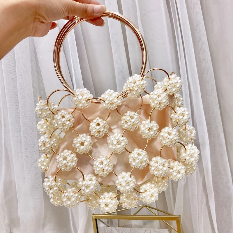 

Women Bags Pearl Totes Satin Handbags Flower Evening Bags For Women 2019 Wedding Bride Metal Ladies Crossbody Shoulder Bags