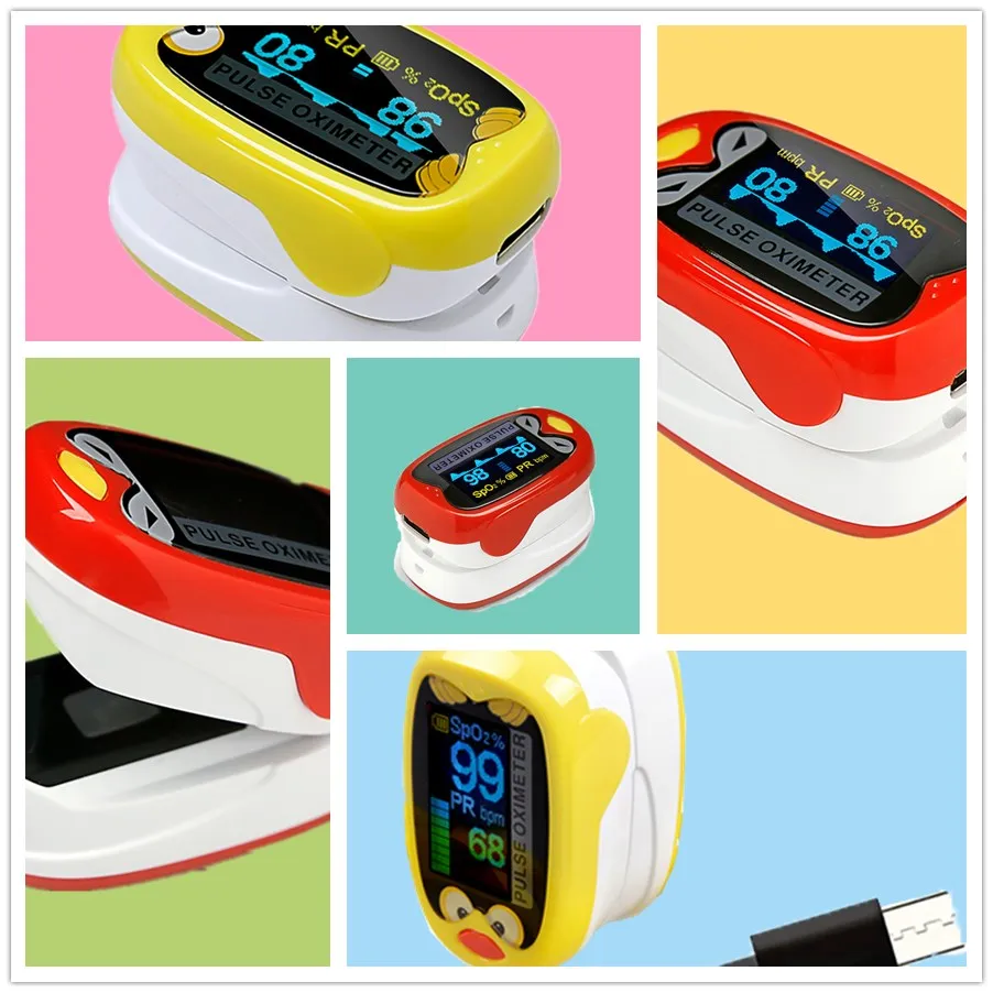 

Pediatric SpO2 Blood Oxygen Saturation Meter Baby Neonatal Child Kids 2 Color Infant Finger Pulse Oximeter USB Rechargeable