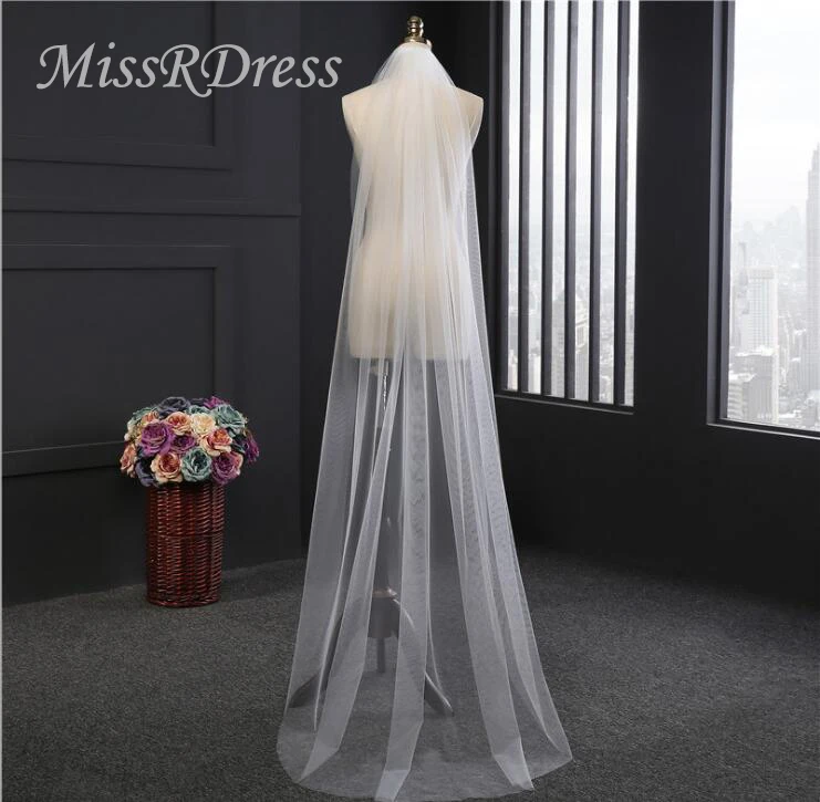 

MissDress 2m Long Wedding Veils Ivory Soft Bridal Veil With Comb One Layer Tulle Waltz Veils For Wedding Accessories JKm28