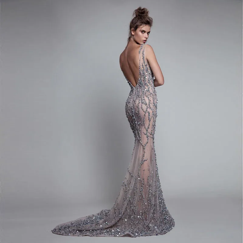 Robe de Soiree 2019 Sexy See Through Crystal Beaded Evening Dresses Long Backless Pageant Gowns Sexy Mermaid Arabia Prom Dresses Robe de Soiree 2019 Sexy See Through Crystal Beaded Evening Dresses Long Backless Pageant Gowns Sexy Mermaid Arabia Prom Dresses