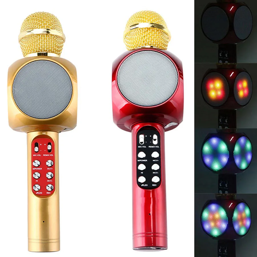 JRGK модный светодиодный светильник с вспышкой черный красный беспроводной микрофон WS1816 Ручной Bluetooth микрофон мобильный музыкальный плеер