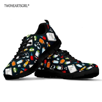

Women Flats Vulcanized Shoes Spring Autumn Casual Breathable Mesh Shoes Fashion Pharmacist Print Sneakers Chaussure Femme