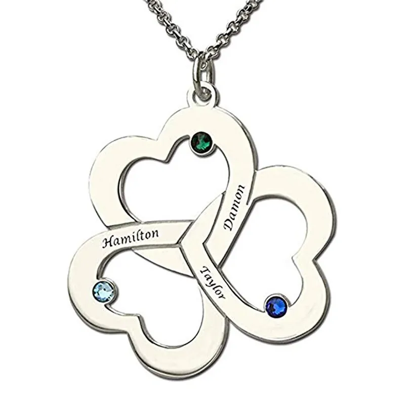 Lovty, тройное ожерелье с именем сердца, с серебряной гравировкой, камень рождения, мать, ожерелье, наши сердца вместе, любовь, материнские украшения