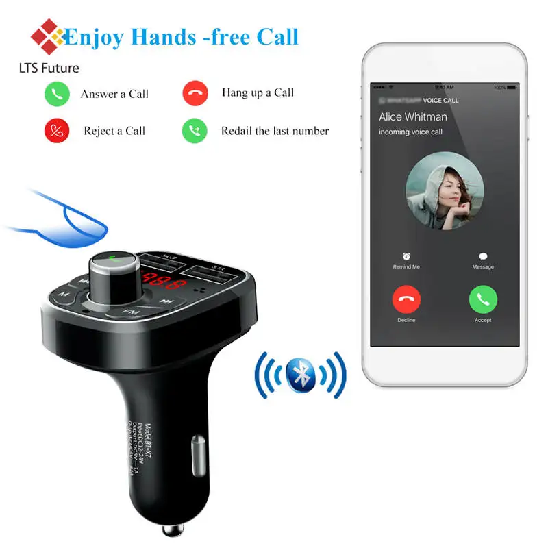 Multi Function Handsfree Bluetooth Car Kit MP3 FM Transmitter Audio Player 2 Dual USB Port Quick Charging Fast Car Phone Charger