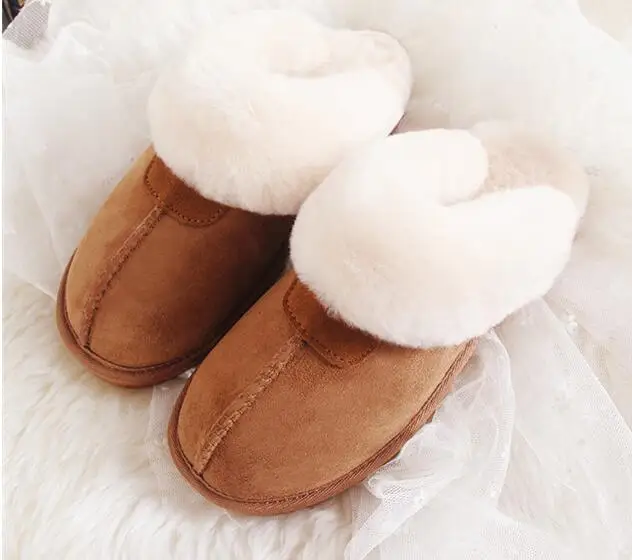 

Natural cow leather Fur Slippers Fashion women Winter Slippers Women Warm Indoor Slippers Top Quality Soft Wool Lady Home Shoes