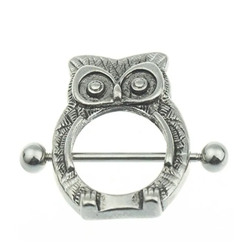 1PC Owl Nipple Shield Bar Ring Body Jewellery Nipple Piercing 14G