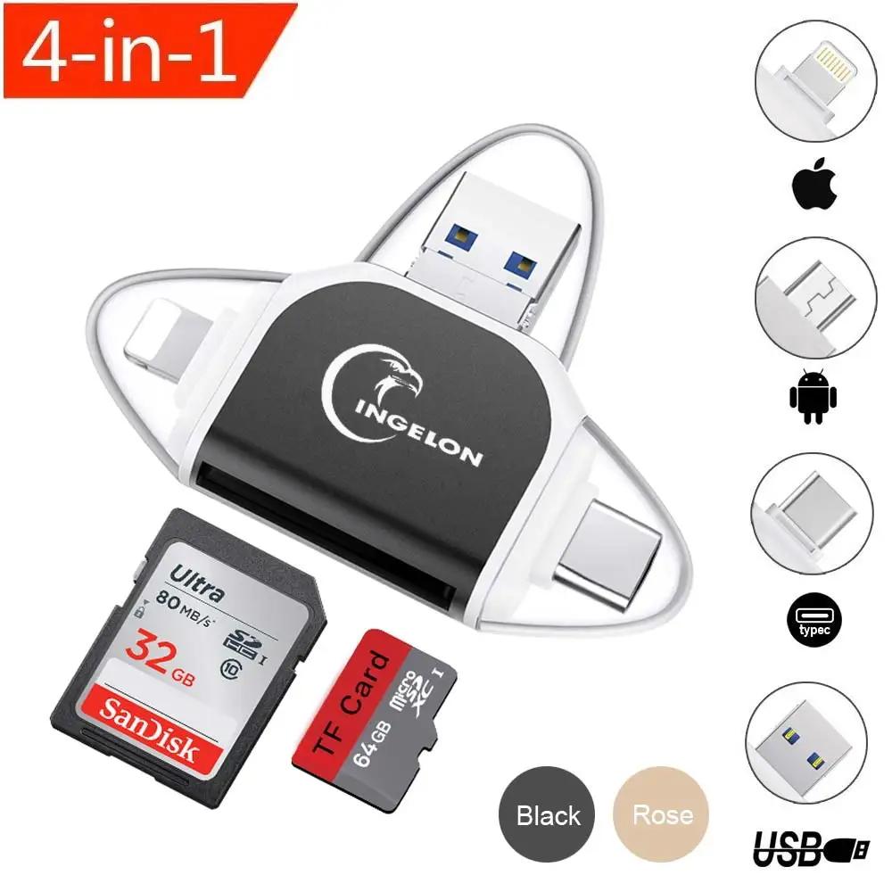 Ingelon карта памяти MicroSD Reader usb-картридер SDHC/SDXC Металл RS MMC TF флэш-карты памяти micro sd usb адаптер для iphone 6 7 8 x