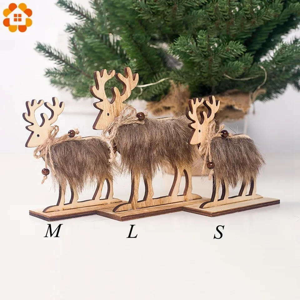 

1PC 3 Sizes Christmas Deer Wooden Xmas Tree Hairy Elk Pendants Ornaments For Home Christmas Party Decoration Supplies Kids Toys