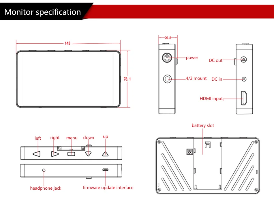 Desview S5 Full screen 4K HDMI полевой монитор 5 дюймов ips экран светильник и тонкий дизайн на камеру DSLR