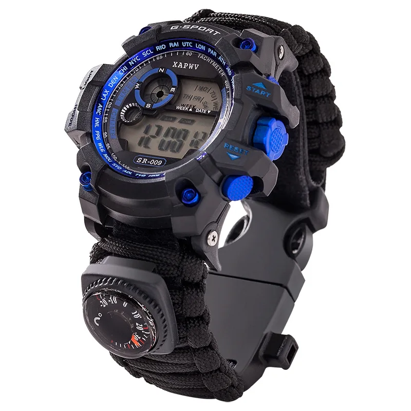 Часы выживания уличный Паракорд Кемпинг медицинский многофункциональный компас термометр спасательный Паракорд Браслет Оборудование Набор инструментов - Цвет: Black Watch