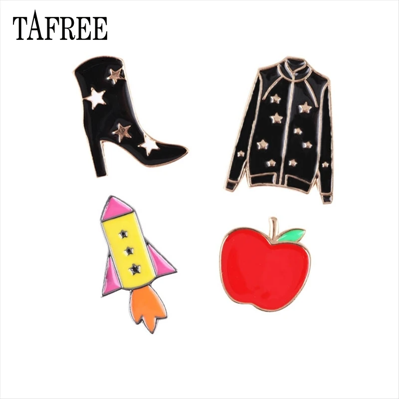 

TAFREE Star coat,High-heeled shoes,Rockets Shaped Lapel Pins Environmental Alloy Brooches Enamel Badge Fashion Jewelry