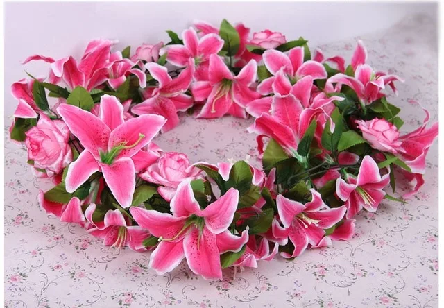 Large lily Artificial Flower Garland For Wedding Decorations Lily Rose Full Flower vine artificial rattan flower arch flower