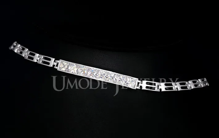 Umode белый позолоченный браслет и браслет для женщин модный браслет с 8 шт. 0.65 карат площадь CZ камни UB0033