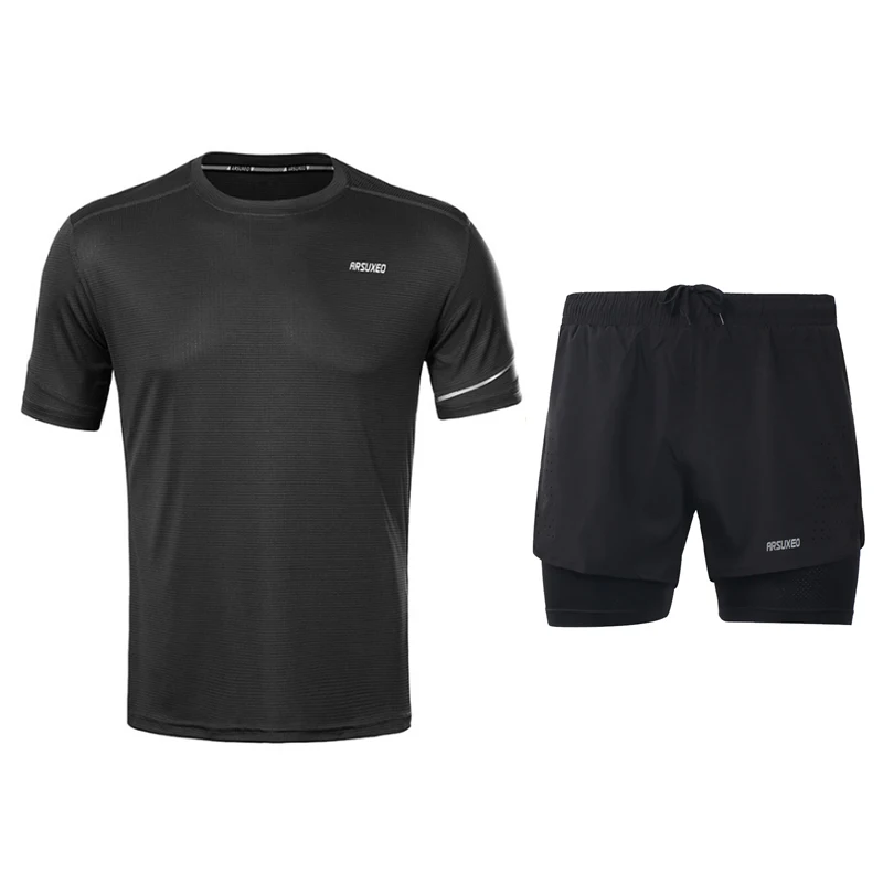 

Summer Men's Breathable Running T-Shirts and Shorts Set Jogging Fitness Sportswear Compression Running Suits