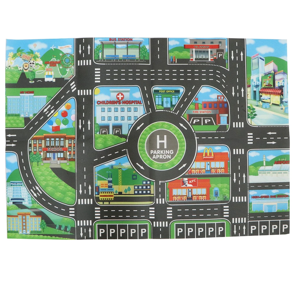 City Traffic Road Track Play Mat Toy Car Playing Game Baby Crawl Carpet Rug