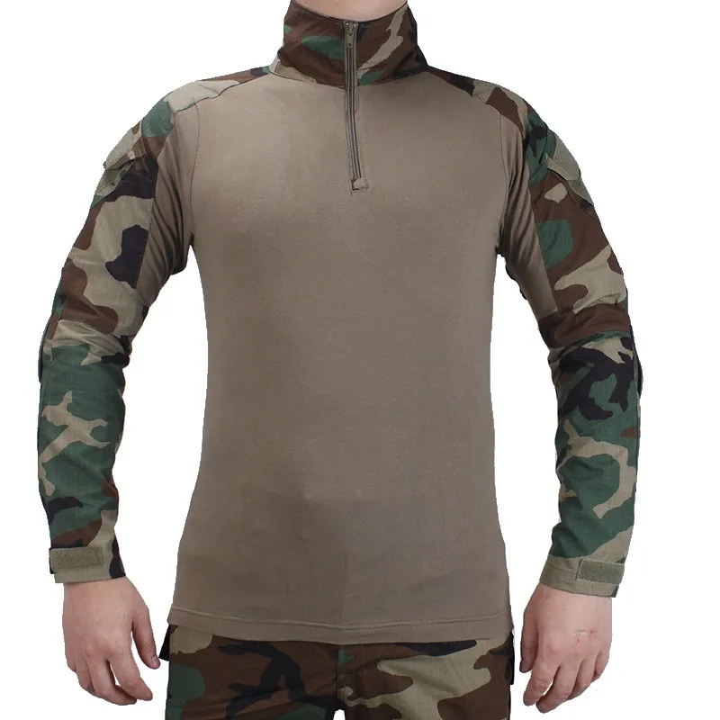 Лесной Камуфляж для мужчин страйкбол тактическая рубашка Военная армейская Футболка Камуфляж быстросохнущая с длинным рукавом боевой Охота походные рубашки