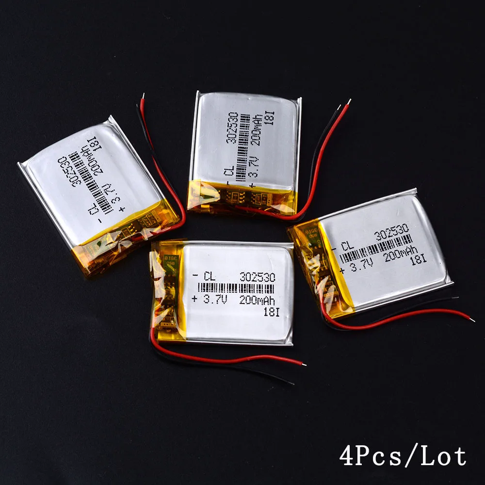 302530 3,7 V 200mah литий-полимерный аккумулятор для mp3 брелок игрока red scorpio premium st будильник навигатор - Цвет: 4PCS