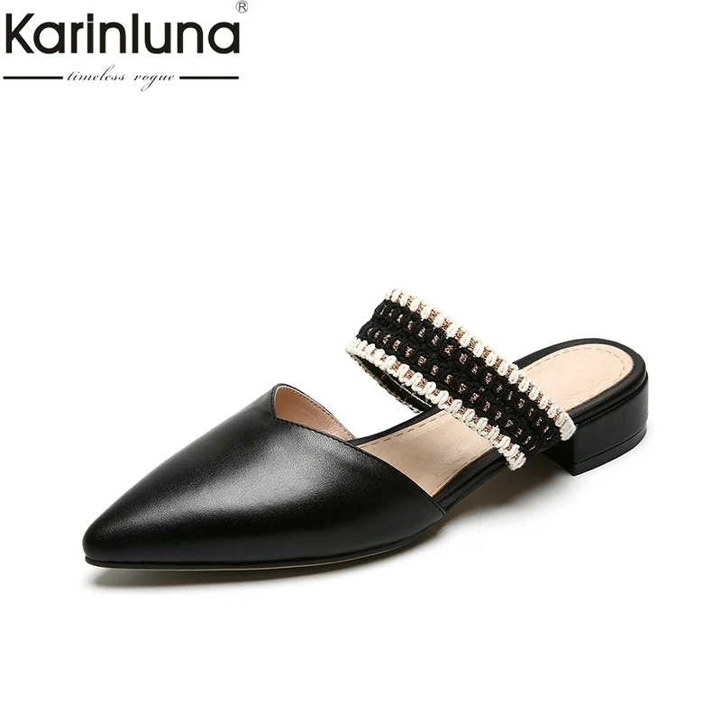 Beige noir Pointu Appartements kaki D'été Chaussures Cuir De Karinluna Dame Style Bout Femmes Classiques Élégant Ins D'âge Mûr Véritable apricot DHIW2E9Y