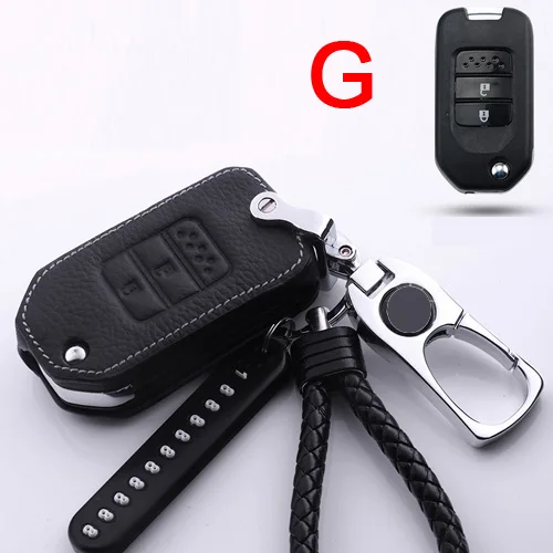 Чехол для ключей автомобиля из натуральной кожи для Honda Accord Civic City Vezel CRZ CRV URV XRV HRV FIT JADE Брелоки металлические брелоки - Название цвета: black