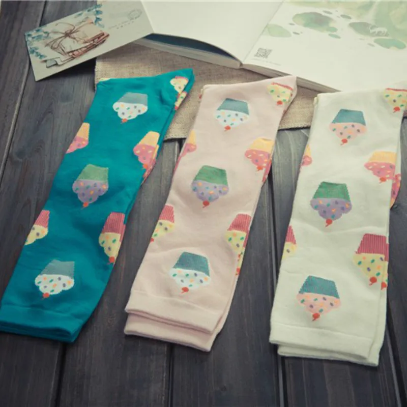 

New Cupcake Pattern Knee Socks for Women Ladies Girl Fashion Novelty Funny Thigh Pink white Color Thigh High sox Skarpetki dress