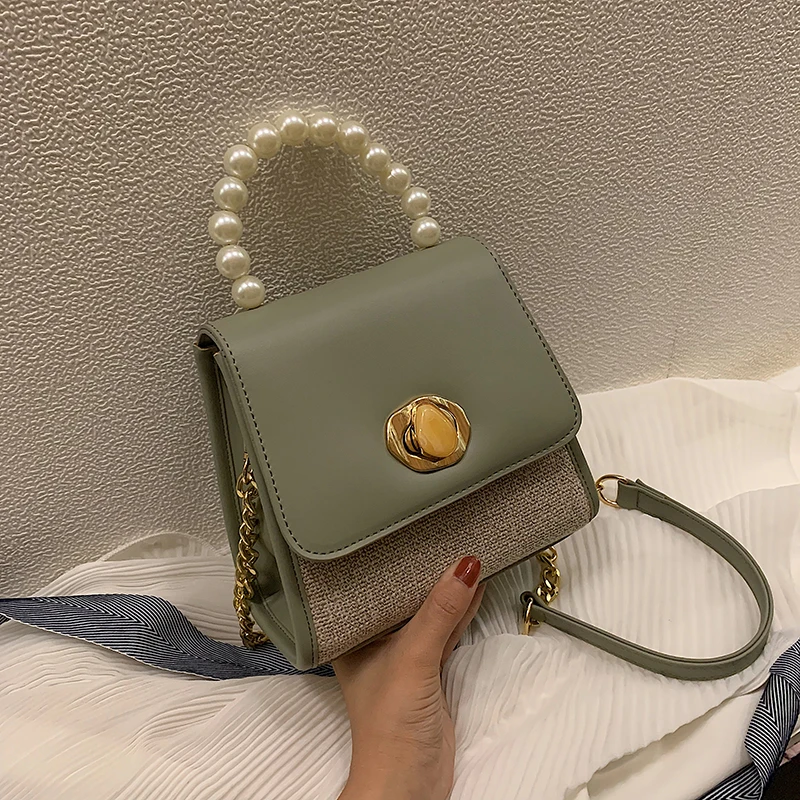 Элегантная женская сумка-тоут с жемчужинами, лето, новая качественная кожаная женская дизайнерская сумка на цепочке, сумка через плечо, дорожная сумка - Цвет: green