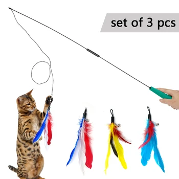 

Funny Cat Feather Toy For Cats Kitten Playing Scratcher Toys 3pcs Set Interactive Teaser Wand Cat Toys
