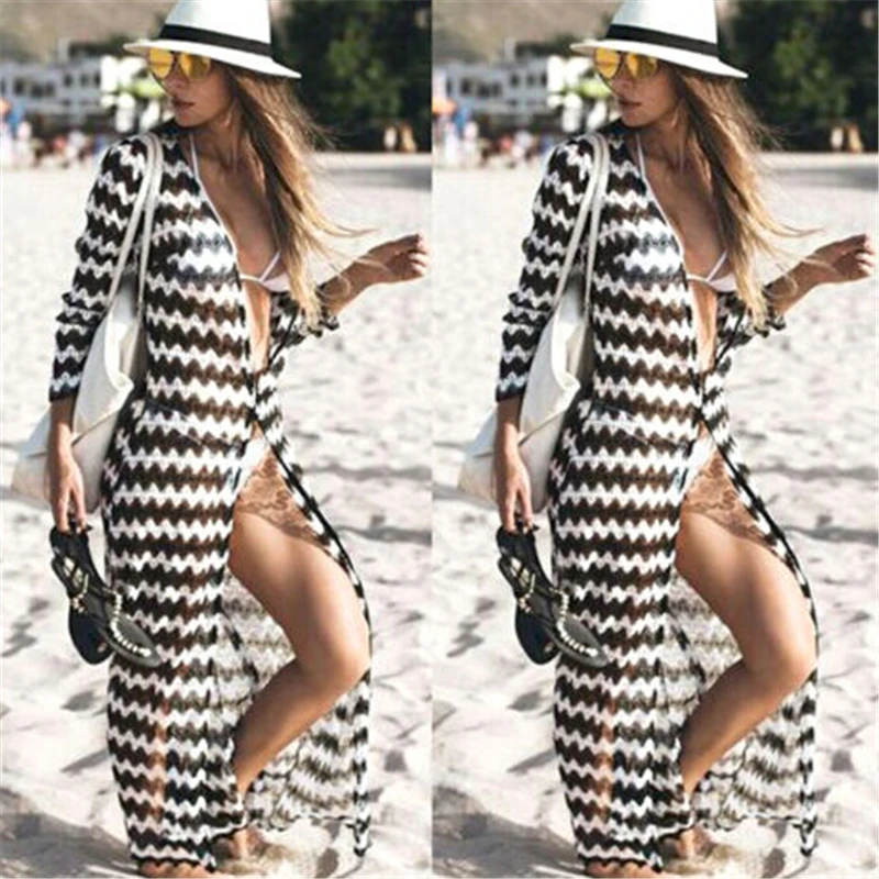 Womens Bikini Swimsuit Cover Up Dress Summer Long Sleeve Maxi Wrap Dress Beachwear Sundress Bathing Suit Fashion Clothes