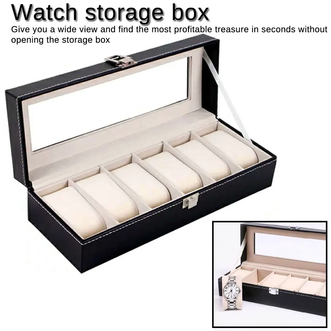 

Grids PU Leather Watch Boxes Storage Organizer Box Luxury Jewelry Ring Display Watch Case Black Display Case Box jewelry boxes