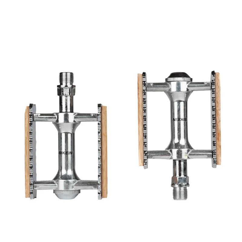 BIKEIN Винтажный стиль 9/1" Дорожный/горный велосипед Педали Алюминиевый сплав+ дерево Велоспорт MTB BMX противоскользящие педали запчасти велосипедов 394 г - Цвет: Silver