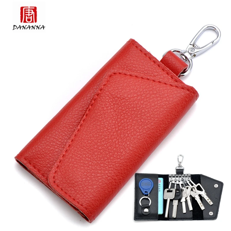 Split leather Car Key Wallets Men ID Card Key Holder Housekeeper Keys