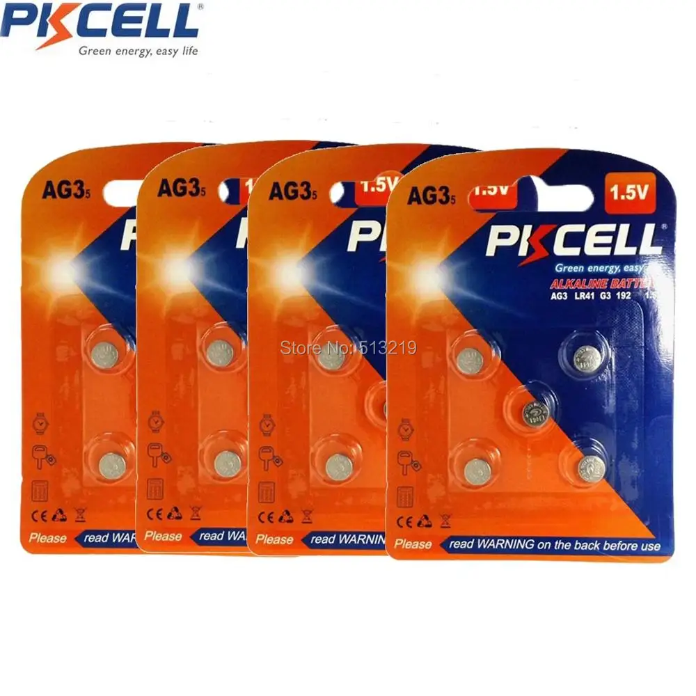 

4Cards 20Pcs PKCELL 1.5V AG3 LR41 LR192 V3GA SR41 192 392 SR736 Alkaline Button Coin Watch Battery