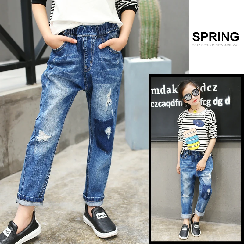 Детские джинсы с водяными знаками классические леггинсы брюки для больших девочек одежда для детей От 6 до 14 лет Новинка года, леггинсы на весну и осень