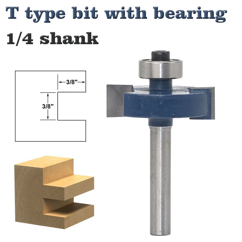 1 шт., 1/4 хвостовик, Т-образные подшипники, деревообрабатывающий фрезерный станок промышленного класса, деревообрабатывающий инструмент, фрезы для дерева