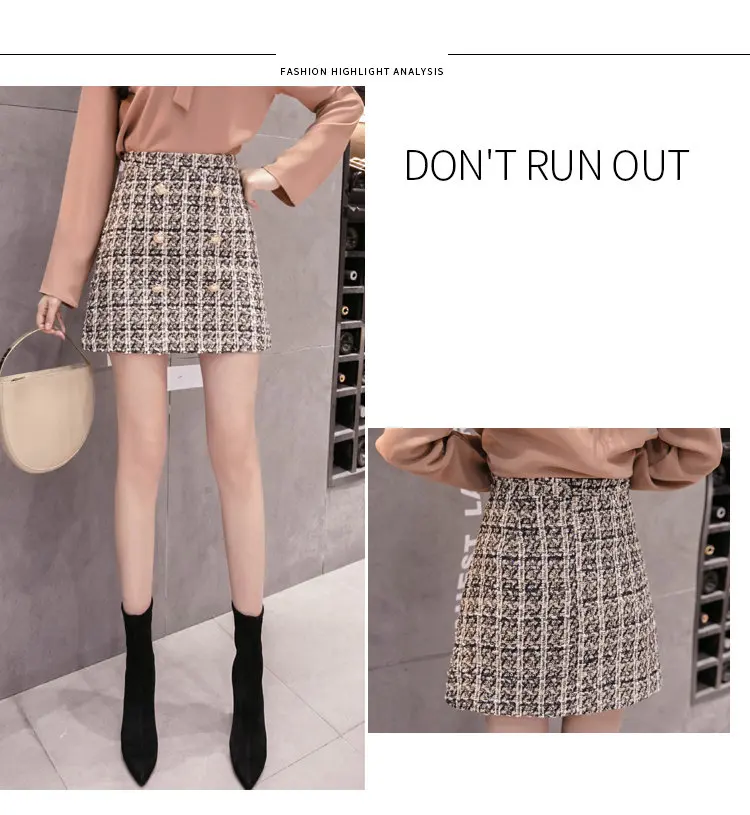 Vintage Plaid Women Skirt Winter 2019 New Fashion High Waist Skirt Ladies Woolen Skirts Jupe Femme Hiver Faldas Mujer Moda (3)