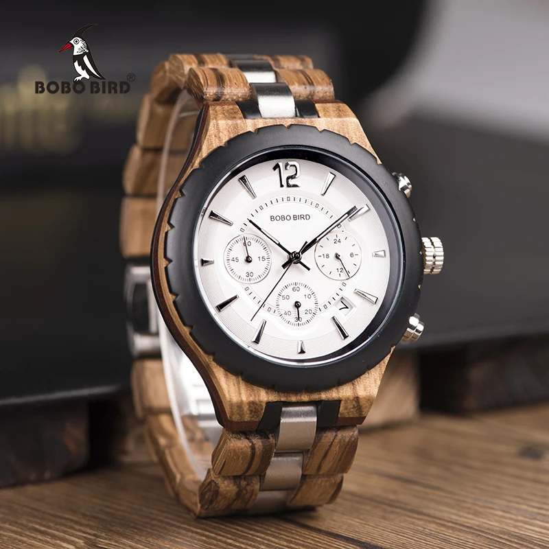 Billige BOBO VOGEL Männer Uhr Holz Luxus Stilvolle Uhren Uhren Chronograph Militär Quarz Großen männer Geschenk relogio masculino W R22