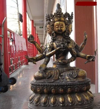 

bi001871 Tibet Fane Bronze Three Face eight Armed Hands Kwan-Yin Guan Yin Buddha Statue