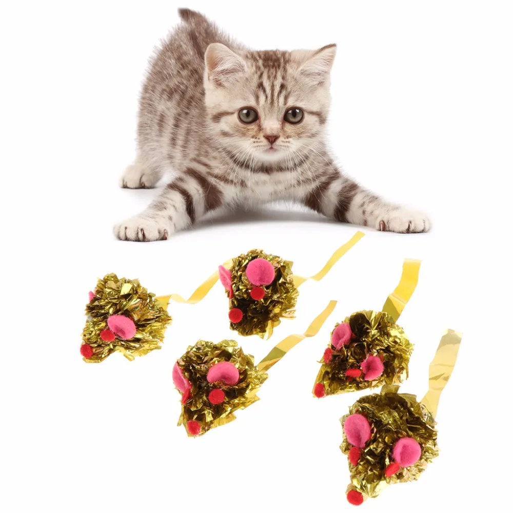 5pcs Cat Toys Sound Paper Squeaky Golden Mouse Shape Squeak Toy Kitten
