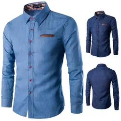 Модные мужские рубашки высокого качества светло-голубые однотонные рубашки повседневные деловые Slim fit рубашки квадратный воротник