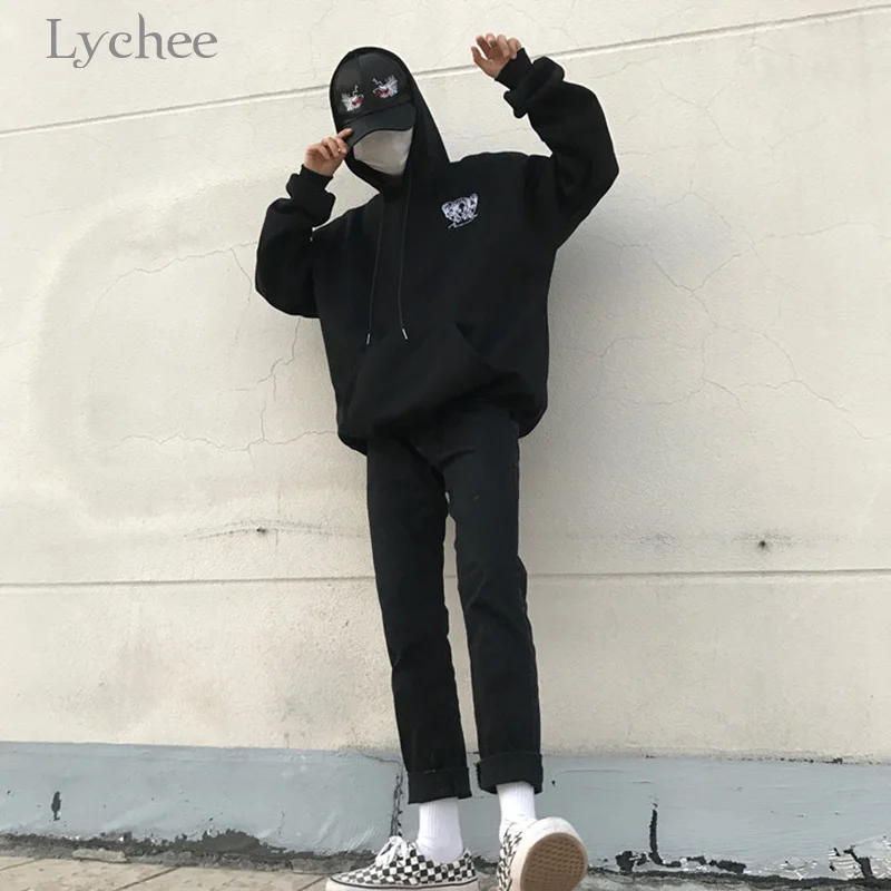 Женский свитшот Lychee в стиле Харадзюку худи с капюшоном панк Повседневная