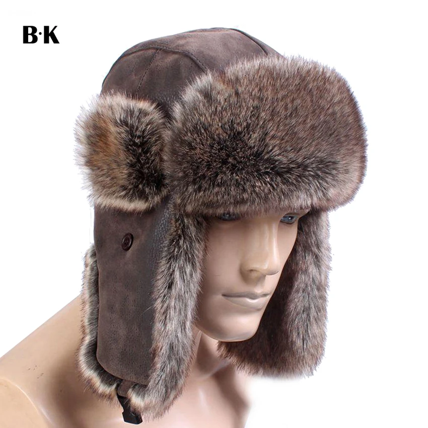 

Men Women Russian Ushanka Bomber Hats Vintage Faux Fur Trapper Hat PU Leather Wind Proof Earflap Pilot Caps Winter Trooper Hat