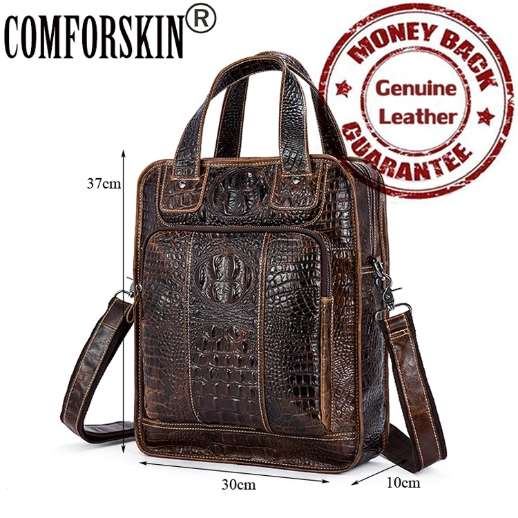 COMFORSKIN, Новое поступление, мужские кожаные сумки с крокодиловым узором,, Bolsa Masculina, хит, винтажный стиль, Воловья кожа, мужские сумки, распродажа