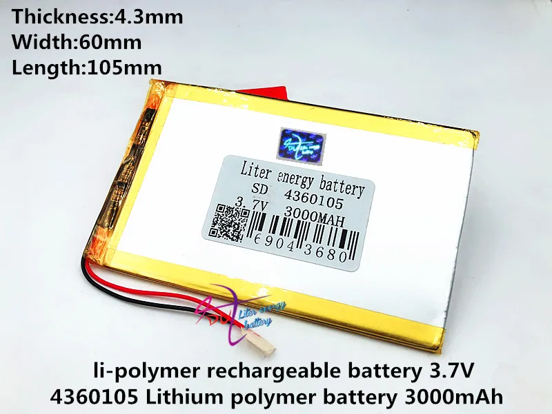 Лучшая батарея бренда планшета полимерная батарея 4360105 3,7 V 3000 mAh