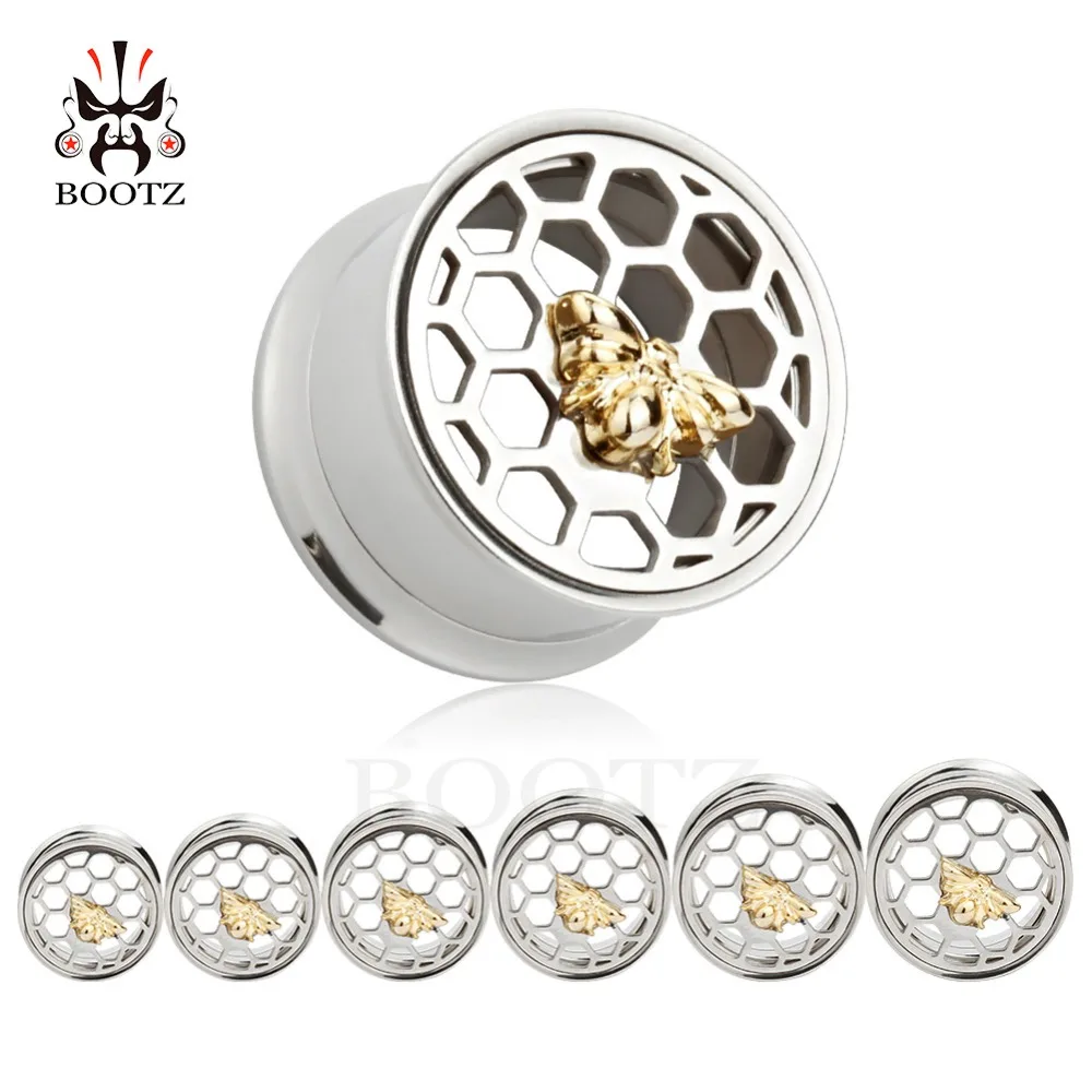

KUBOOZ Piercing new arrival stainless steel ear plugs piercing tunnels expander bee logo ear gauges mix size 8mm to 20mm lot