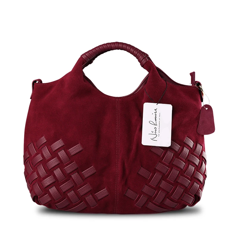 Новейшая Женская плетеная Замшевая сумка из спилка, Женская Повседневная сумка через плечо, сумка-мессенджер с верхней ручкой